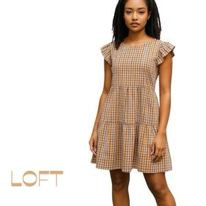 LOFT White Red Blue Yellow Plaid Dress  Size M